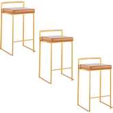 Fuji 26" Stackable Counter Stool in Gold & Camel Leatherette (Set of 3)